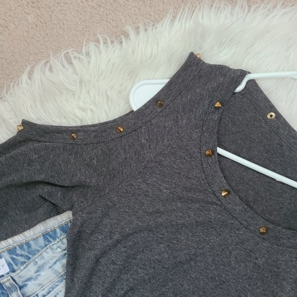 Gray studded tunic high to low long sleeve tunic - Picture 5 of 8